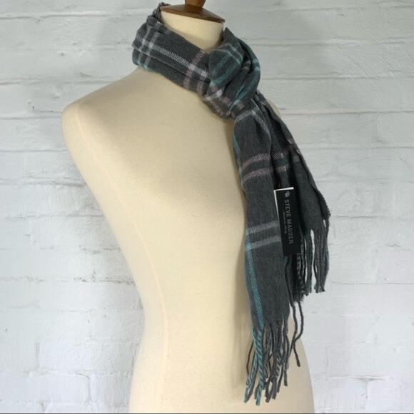 Steve Madden Plaid Grey/Blue Muffler Scarf O/S - Picture 2 of 5